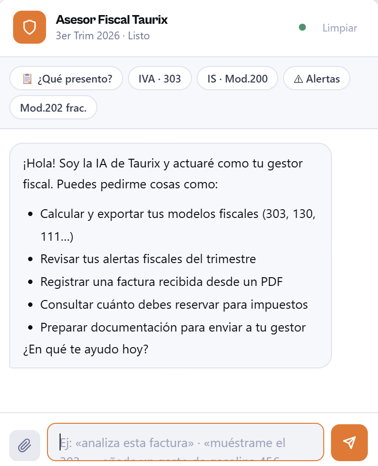 Vista del Asesor Fiscal IA en Taurix